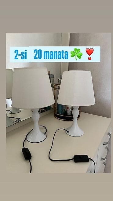 İki ədəd masa lampası dəsti - Rəng: ağ - Klassik konus formalı