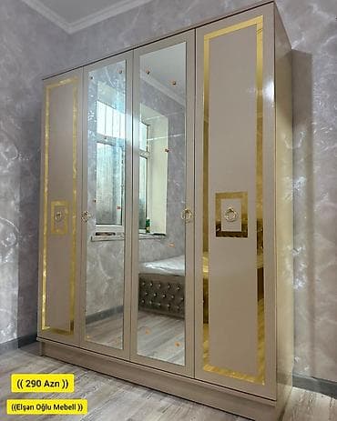 kunc dolablar: Yeni, 4 qapılı, Güzgülü, Bej, Açılan, Düz dolab — 1