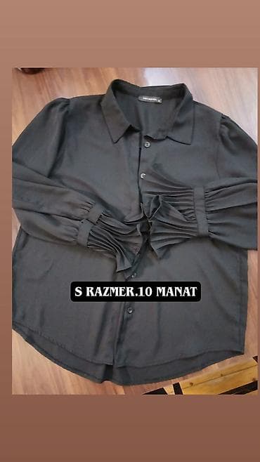 ucuz kisi geyimleri: Qadın və unisex geyim dəsti - Qara klassik köynək: S razmer. Önü — 1