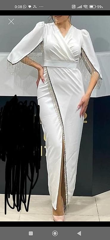 Ağ rəngli zərif ziyafət/gecəlik don - Model: bədənə oturan uzun maxi