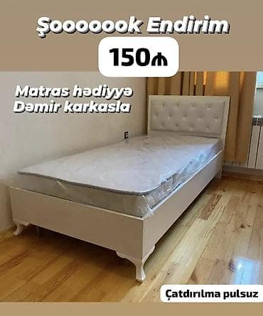 Ağ rəngli tək nəfərlik çarpayı - Başlıq hissəsi düyməli, yumşaq döşəmə