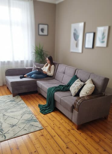 pol taxta: Künc divan, İşlənmiş, Açılan, Bazalı, Vеlur parça — 1