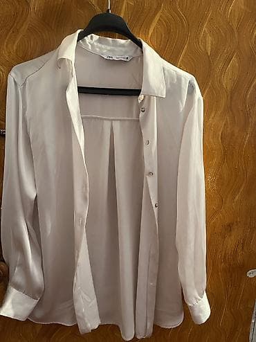 cool paltar: Zara qadın köynəyi - Rəng: açıq krem/ivori - Material: atlas effekti — 1