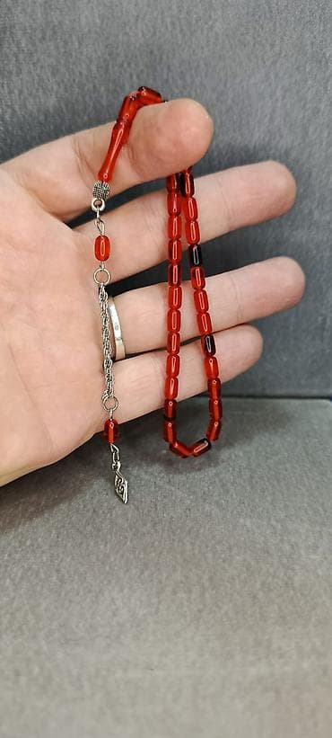 minalı bijuteriyalar: Məhsul: Təsbeh dəsti - Naxışlı metal imaməli və zəncirli təsbeh - — 6