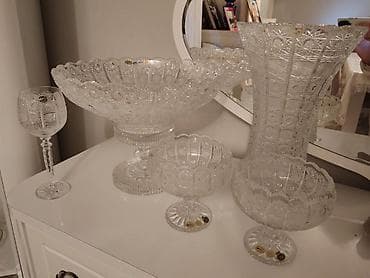 Original Tom kristal dəst - Meyvə qabı - Güldan - 2 ədəd konfet qabı -