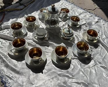 ağ xiyar: Çay dəsti, rəng - Ağ, Farfor, 12 nəfərlik, Almaniya — 4