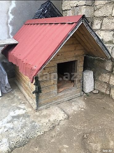 i̇t yuvası: Taxta it evi - Material: qalın taxta karkas, ikiqat qırmızı — 1
