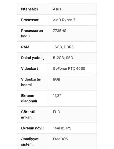 asus rog strix: İşlənmiş ASUS TUF Gaming, 17.3 ", AMD Ryzen 7, 512 GB — 4
