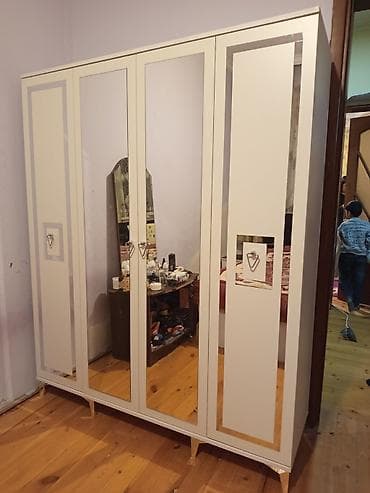 Yeni, 4 qapılı, Güzgülü, Bej, Digər material, Açılan, Düz dolab