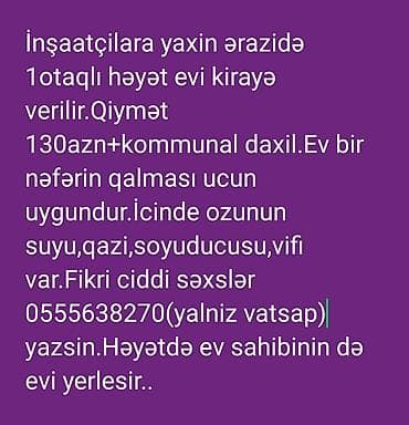 İnşaatçılar metrosuna yaxın ərazidə 1 otaqlı həyət evi kirayə verilir
