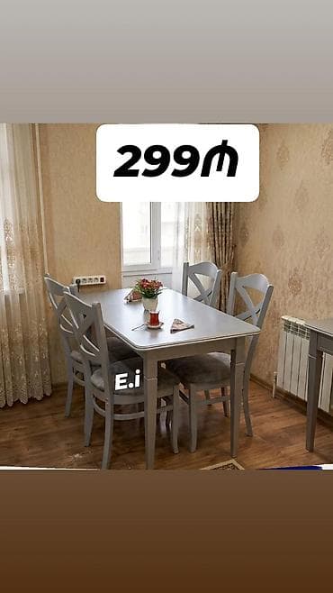 ustol ustul: Mətbəx/yemək dəsti – 1 masa + 4 stul - Rəng: boz - Üslub: klassik — 1