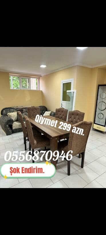 ders masaları: Qonaq otağı üçün, Yeni, Açılmayan, Dördbucaq masa, 6 stul — 3