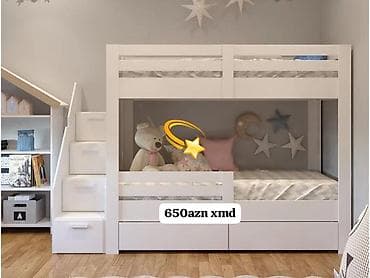 Uşaq otağı üçün iki mərtəbəli çarpayı - Rəng: ağ - Konstruksiya: yan — 1