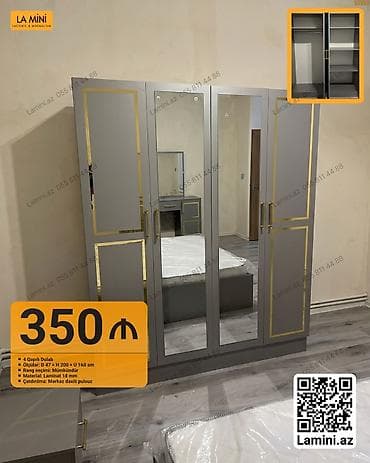 qapi: 4 qapılı, Güzgülü, Boz, Digər material, Açılan, Düz dolab — 1