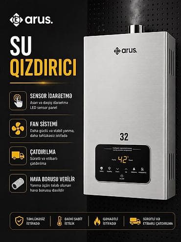 Arus su qızdırıcısı – sensor idarəetmə ilə rahat və dəqiq nəzarət. Ön