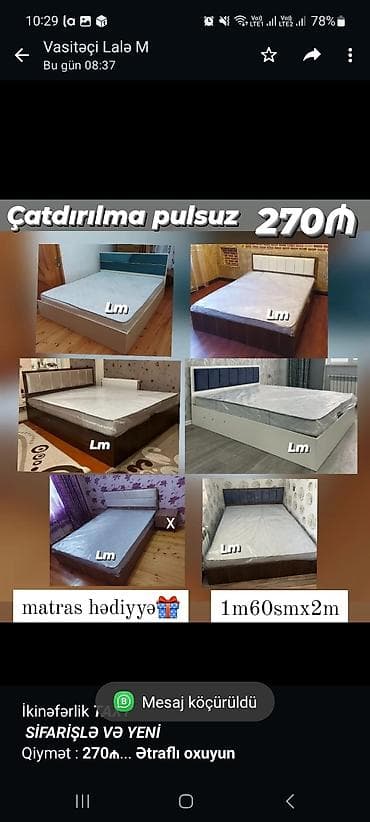 Мебель на заказ: İkinəfərlik _*TAXT*_ _*SİFARİŞLƏ VƏ YENİ*_ Qiymət : *270₼* Ölçü — 1