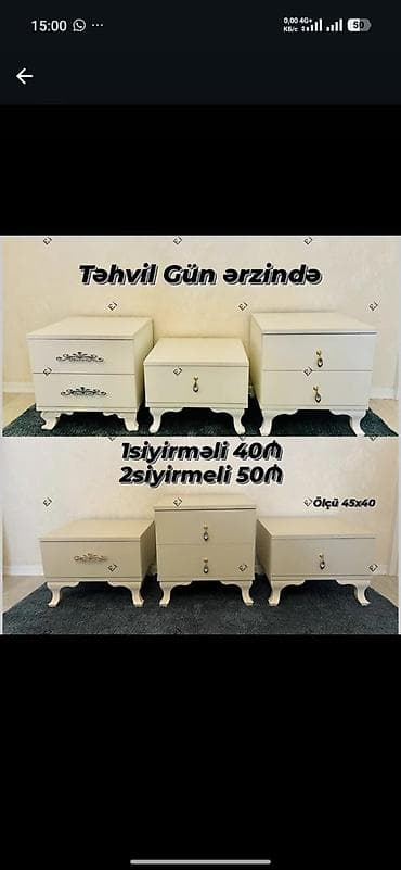 Мебель: Ağ rəngli klassik tərzdə tumba/komodinlər. - Ölçü: 45x40 - Model — 1