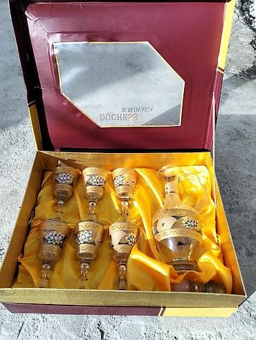 force acar desti: Qızılı naxışlı şüşə dəst – karaf + 6 qədəh - Brend: Duchess (qutunun — 5