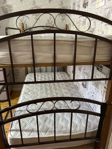 двуспальная кровать с подъемным механизмом: Для девочки и мальчика, Кровать, С матрасом, Без выдвижных ящиков, Железные — 2