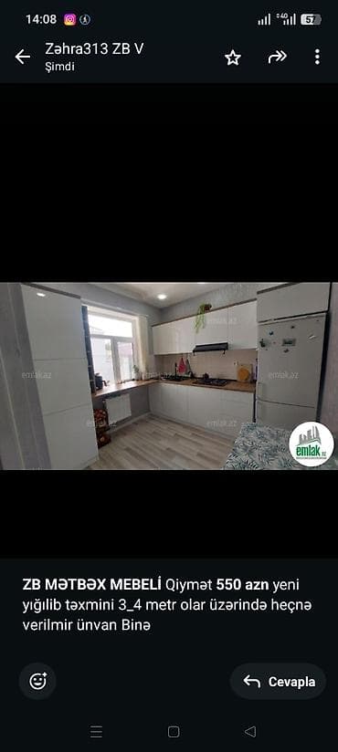 *ZB* *MƏTBƏX MEBELİ* Qiymət *550 azn* yeni yığılib təxmini 3_4 metr