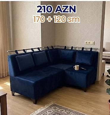 Mavi rəngli L‑şəkilli künc divan - Ölçü: 170 + 120 sm (kəllə-köndələn — 1