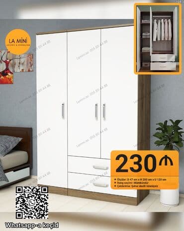 Dolablar: Açılan, 3 qapılı Düz dolab, Qarderob, paltar dolabı — 1