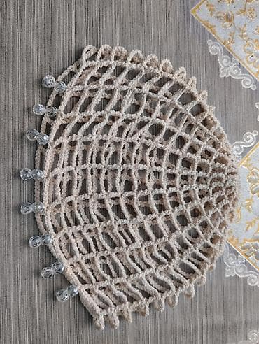 qizil uzukler type 1: Xonça üçün əl işi torlu örtük – muncuqlu bəzəkli - Material: yumşaq — 2
