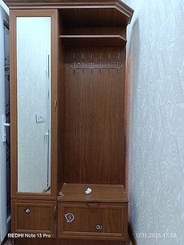 1 qapı, Güzgülü, Qəhvəyi, Digər material, Açılan, Künc dolab