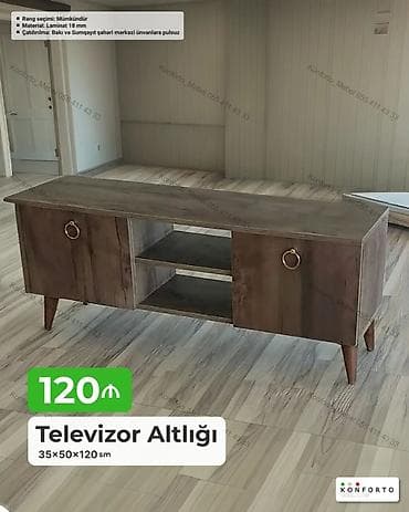taxta ref: Televizor altlığı – 35×50×120 sm - Material: Laminat 18 mm - Rəng — 1