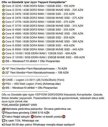 ucuz htc: Ofis və Gündəlik işlər üçün Yepyeni Kompüterlər” ⭐Core i3 3210 / 4GB — 1