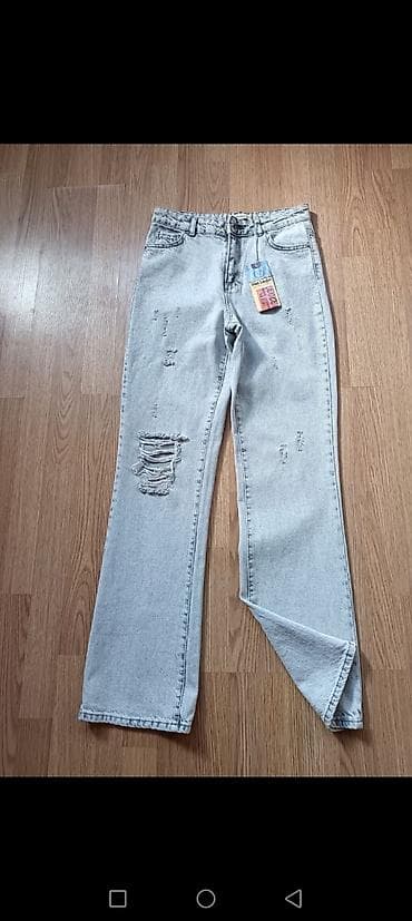 kalson geyim: Açıq boz rəngli qadın cins şalvarı - Kəsim: düz/straight leg - Bel — 1