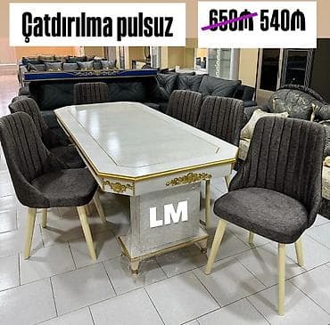 bar stulları: Qonaq otağı üçün, Yeni, Açılmayan, Dördbucaq masa, 6 stul — 1
