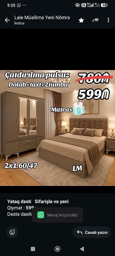 mebel trimo: *Yataq dəsti* *Sifarişlə və yeni* Qiymət : *599₼* Dəstə — 1
