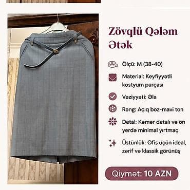 Ətəklər: Zövqlü Qələm Ətək - Ölçü: M (38–40) - Material: Keyfiyyətli kostyum — 1