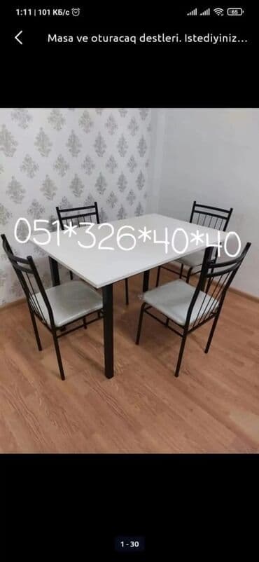 Masa və oturacaq dəstləri: Mətbəx üçün, Yeni, Açılmayan, Kvadrat masa, 4 stul — 7