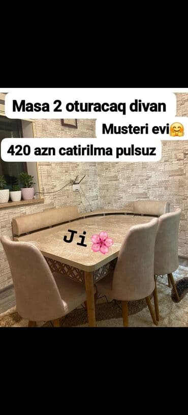 stol desdi: Qonaq otağı üçün, Açılmayan, Dördbucaq masa, 4 stul — 9