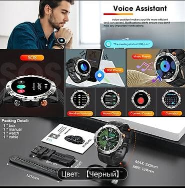 Смарт браслеты: Новый, Смарт часы, Водонепроницаемый, цвет - Черный — 9