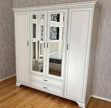 Ağ rəngli, klassik dizaynlı paltar dolabı - Material: MDF/laminat