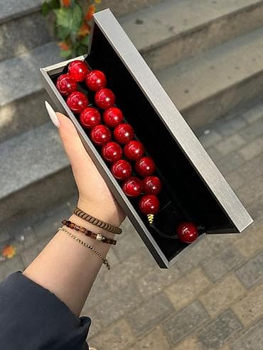 qizil pandora: Məhsul: Bəzəkli təsbeh dəsti - Material: Parlaq səthli, naxışlı sfera — 4