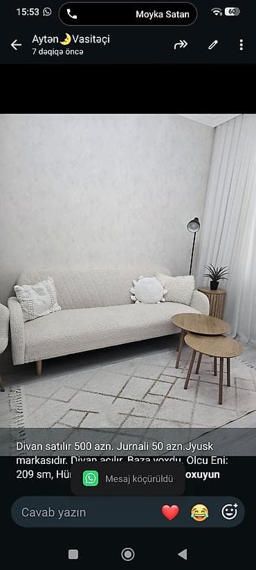 divan satisi: Divan satılır 500 azn. Jurnali 50 azn.Jyusk markasıdır. Divan açılır — 1