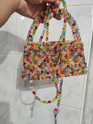 Qol saatları və aksesuarlar: Muncuqla işlənmiş dəbli əl çantaları - Model 1: İncə krem rəngli — 3