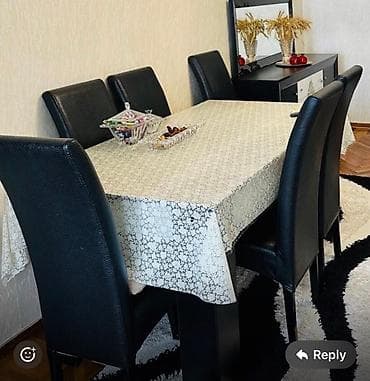 Qonaq otağı üçün, İşlənmiş, Dördbucaq masa, 6 stul — 1