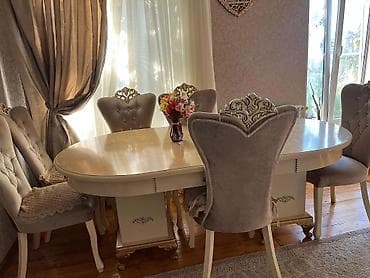 stulla: Qonaq otağı üçün, İşlənmiş, Açılan, Oval masa, 6 stul — 1