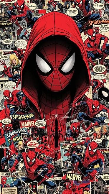 tibb sekilleri: Marvel Spider-Man temalı poster/afiş - Dizayn: Komiks kolaj üslubunda — 1