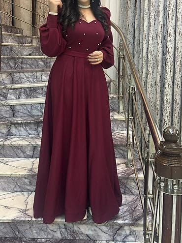 Bordo rəngli, elegant gecə/libas paltarı. - Üst hissə: ürəkvari büst