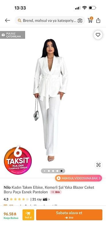 vilur dest: Qadın kostyum dəsti – Nilo brendi - Rəng: ağ/ekru - Dəst: şal yaxalı — 2