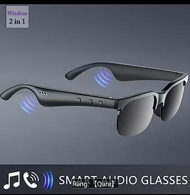 Eynəklər: Smart Audio Eynək – Qara rəng 2‑də 1: eynək və simsiz headset. Günəş — 2
