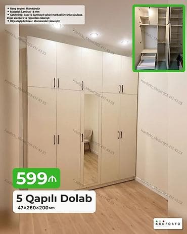 perla dolab: 5 qapılı paltar dolabı — 47×260×200 sm ölçüdə. - Material: 18 mm — 1