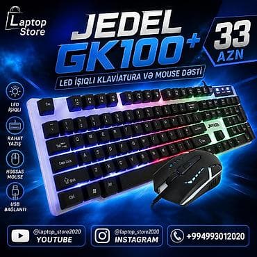JEDEL GK100+ Klaviatura + Mouse Dəsti — 33 AZN 🎮 LED işıqlı