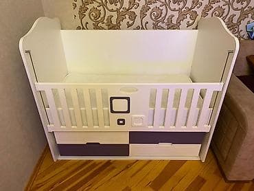 Детская мебель: Для девочки и мальчика, Четырехугольная, Колыбель, С матрасом, С механизмом качания — 1